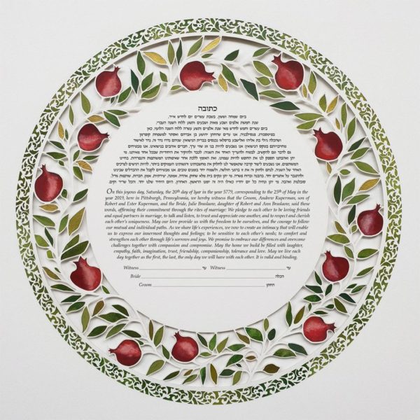 Circular Pomegranate Custom Ketubah - Ketubah Design